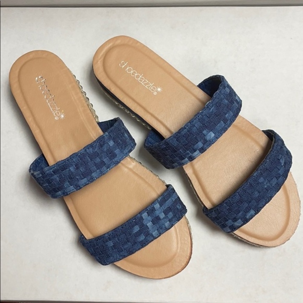 Shoe Dazzle denim espadrille slides size 9 NEW